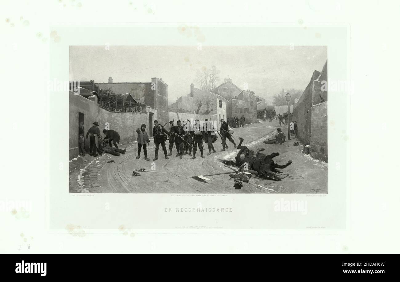 Grabado francés de la guerra franco-prusiana: En reconocimiento. 1876 Foto de stock