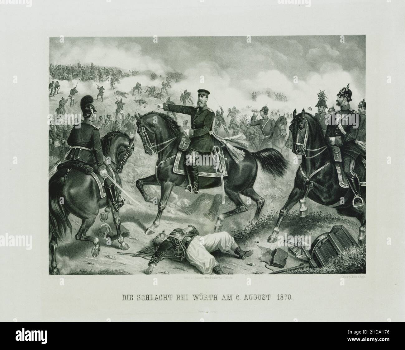 Grabado de la Batalla de Wörth el 6 de agosto de 1870. 1872 La batalla de Wörth, también conocida como la batalla de Reichshoffen o como la batalla de Frœschwille Foto de stock