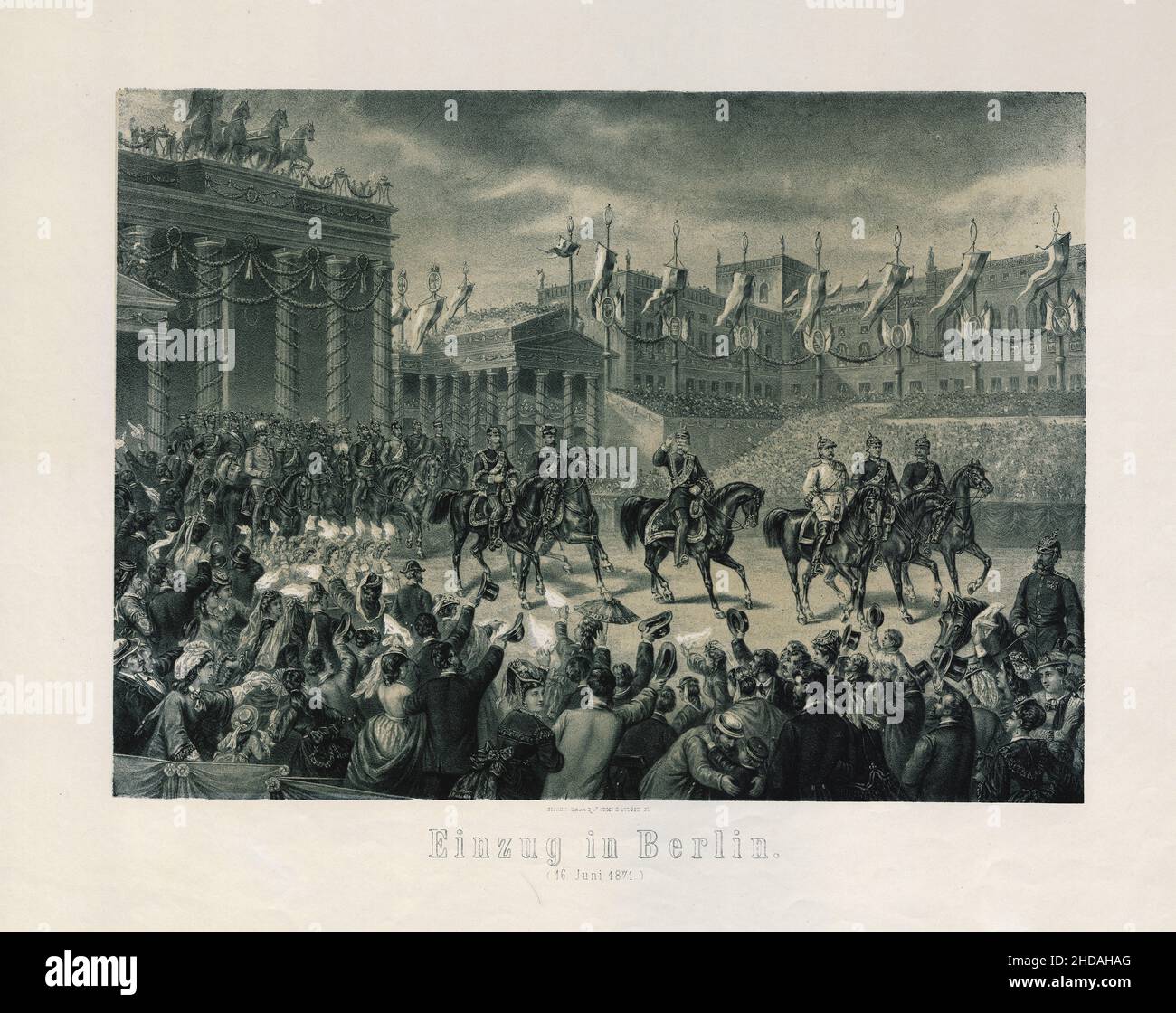 Grabado del periodo de la Guerra Franco-Prusiana: Entrada en Berlín: (16 de junio de 1871). 1871 Foto de stock
