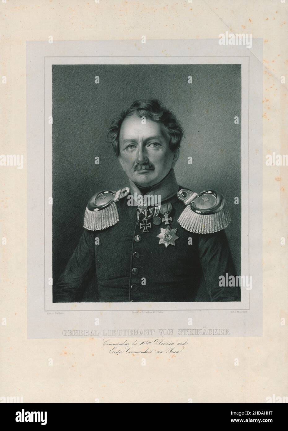 Retrato del General Teniente von Steinäcker: Comandante de la División 10th y primer Comandante de Posen. 1843 Foto de stock