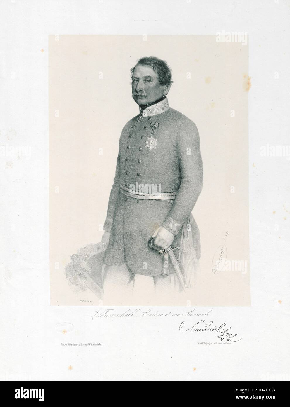 Retrato de Balthasar Freiherr von Simunich (1785 - 1861) fue un k. k. . Teniente Mariscal de Campo y caballero teresiano. El Imperio Austriaco. 1849 Foto de stock