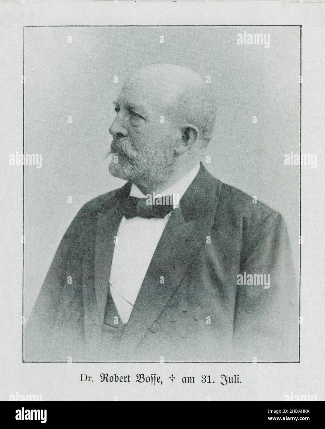 Retrato clásico de Julius Robert Bosse, 1901 Julius Robert Bosse (1832 - 1901) fue un político alemán activo en la reforma social y la legislación social Foto de stock