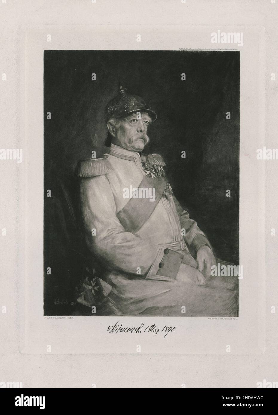 Retrato de Otto von Bismarck. El 1st de mayo de 1890 Otto, Príncipe de Bismarck, conde de Bismarck-Schönhausen, duque de Lauenburg (1815-1898) fue un conservat Foto de stock