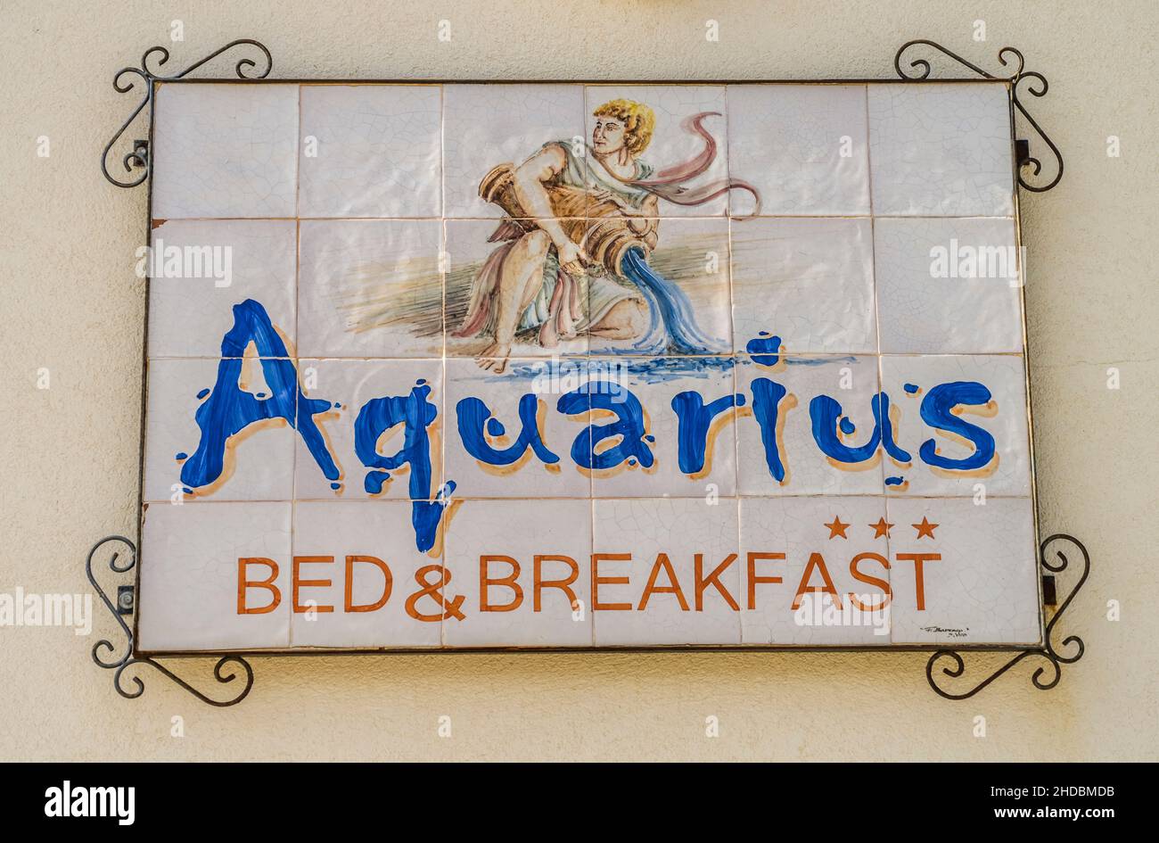 Werbeschild Hotel Aquarius, San Vito Lo Capo, Sizilien, Italien Foto de stock
