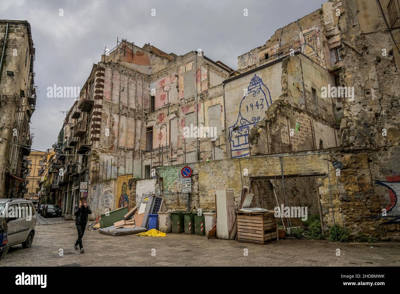 Wohnhaus Ruine, Altstadt, Palermo, Sizilien, Italien Foto de stock