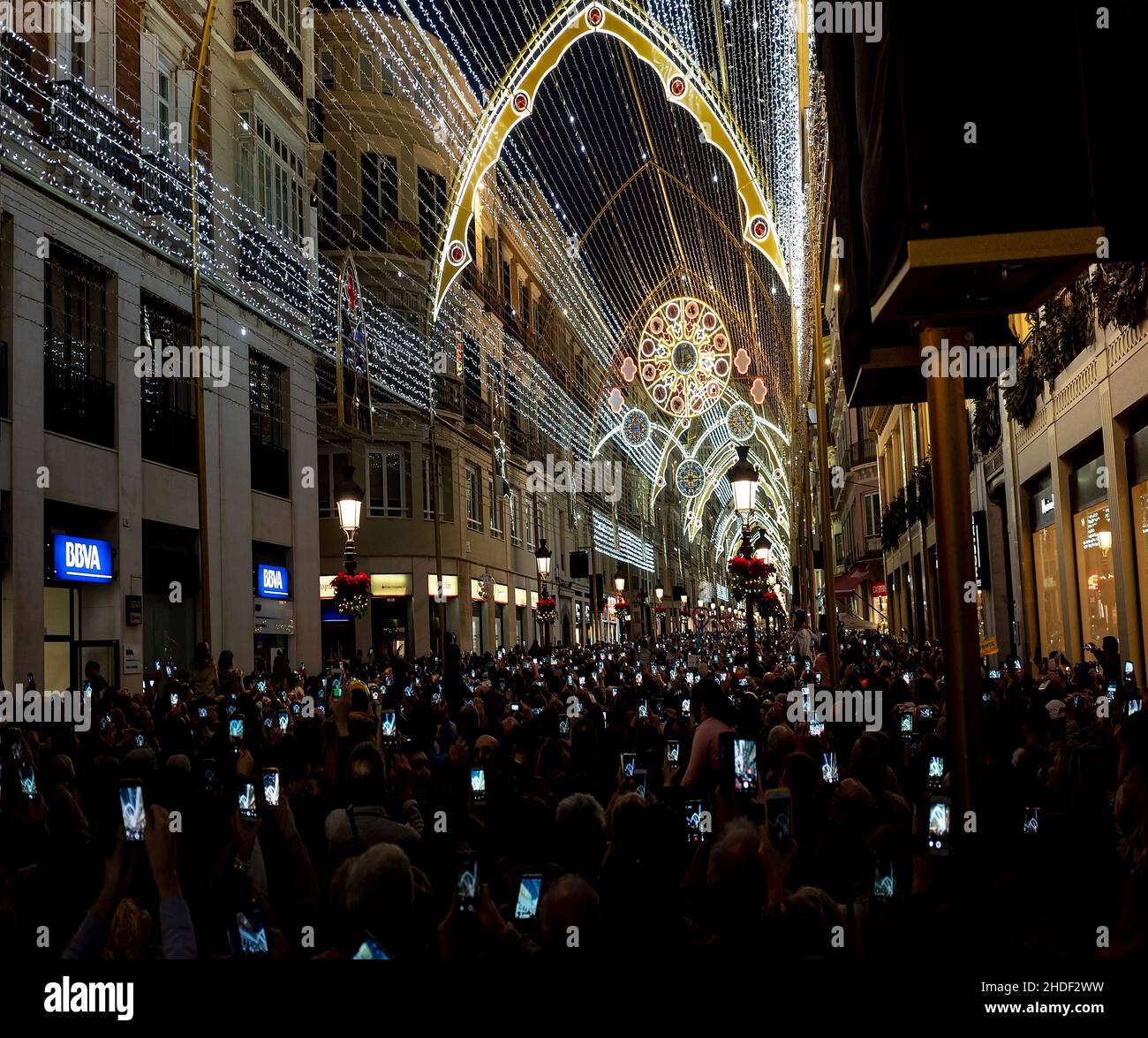 Luces de Navidad de Málaga en la calle Marqués de Larios. Andalucía. España Foto de stock