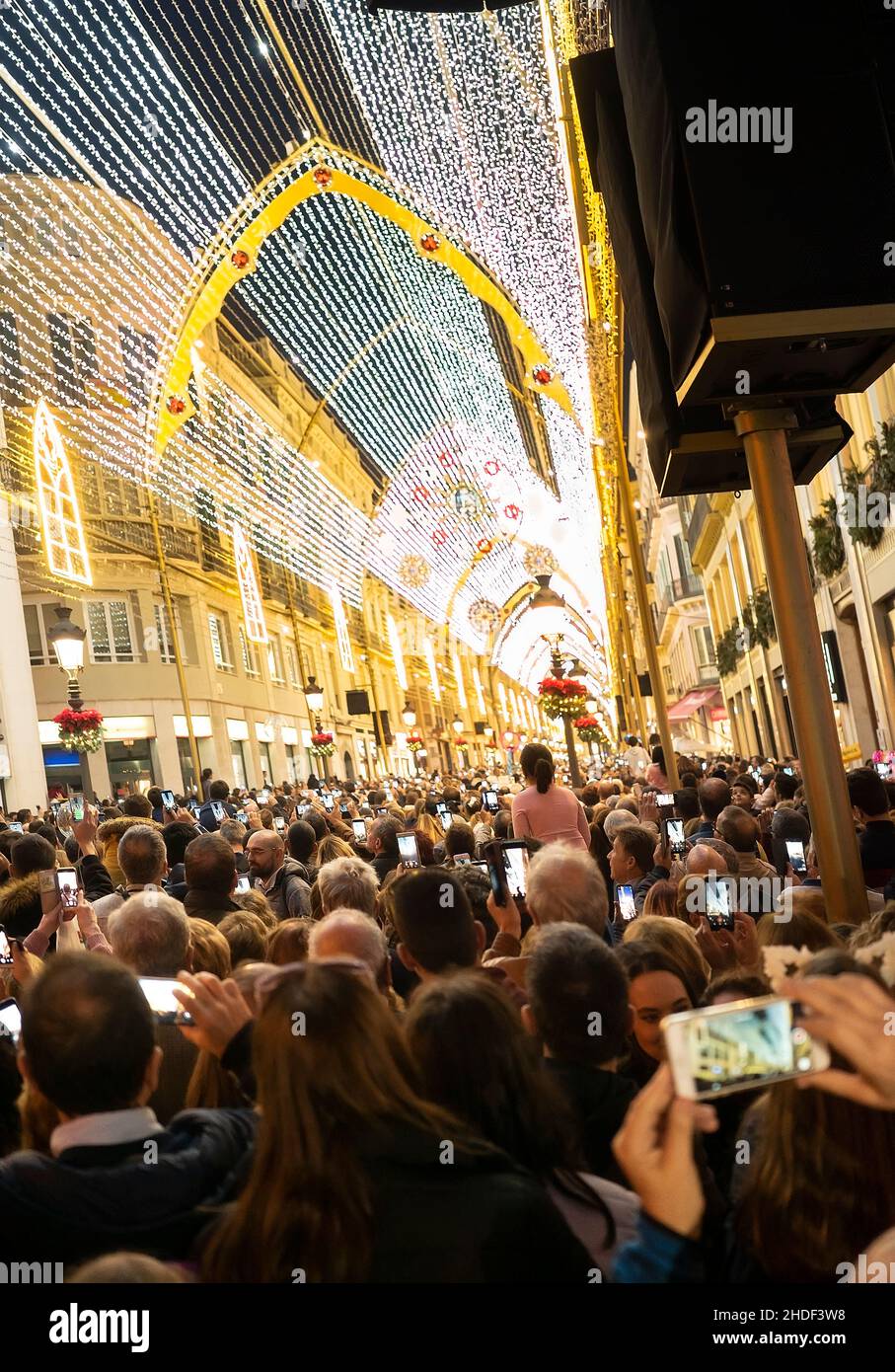 Luces de Navidad de Málaga en la calle Marqués de Larios. Andalucía. España. Foto de stock