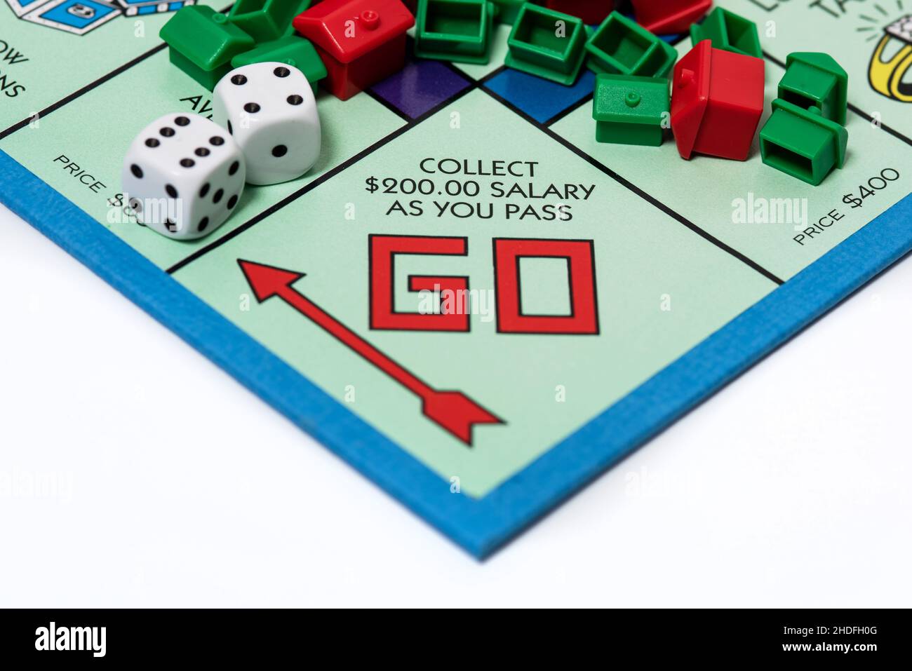 Primer plano del juego de mesa Monopoly. Foto de stock