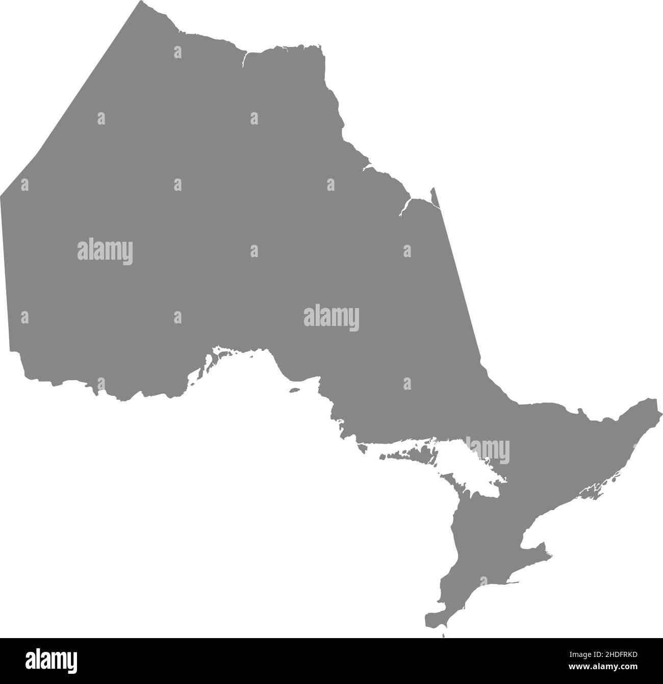 Mapa administrativo de vectores en blanco y plano gris de la provincia canadiense DE ONTARIO, CANADÁ Ilustración del Vector