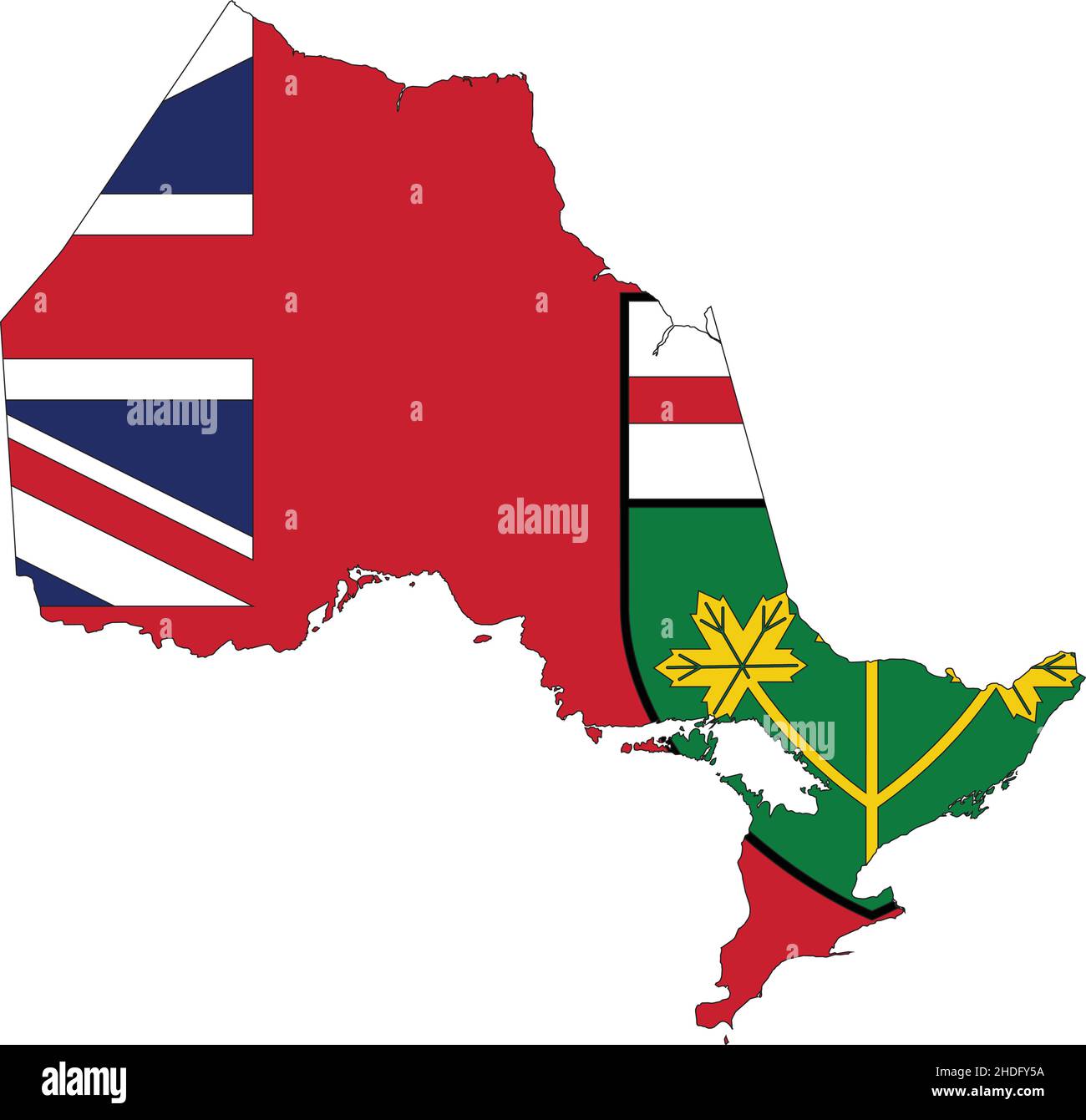 Mapa de bandera administrativa de vector plano de la provincia canadiense DE ONTARIO, CANADÁ Ilustración del Vector