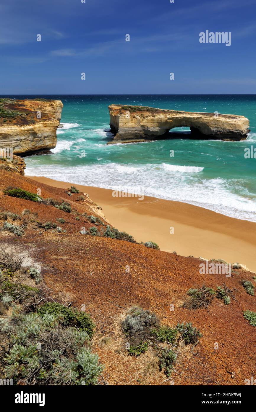 australia, carretera great ocean road, puente de londres, arco de londres, australias, grandes carreteras oceánicas, puentes de londres Foto de stock