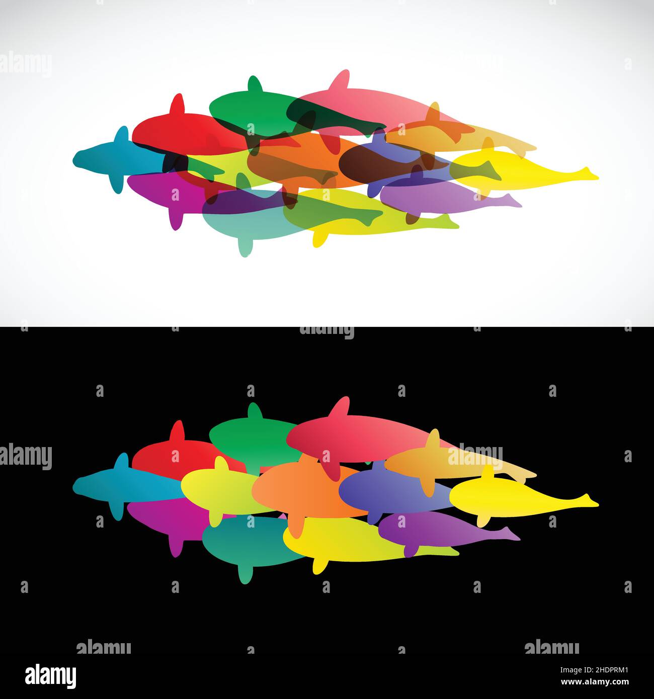 Diseño de peces sobre fondo blanco y fondo negro - Vector Illustration, koi. Ilustración de vector en capas fácil de editar. Ilustración del Vector