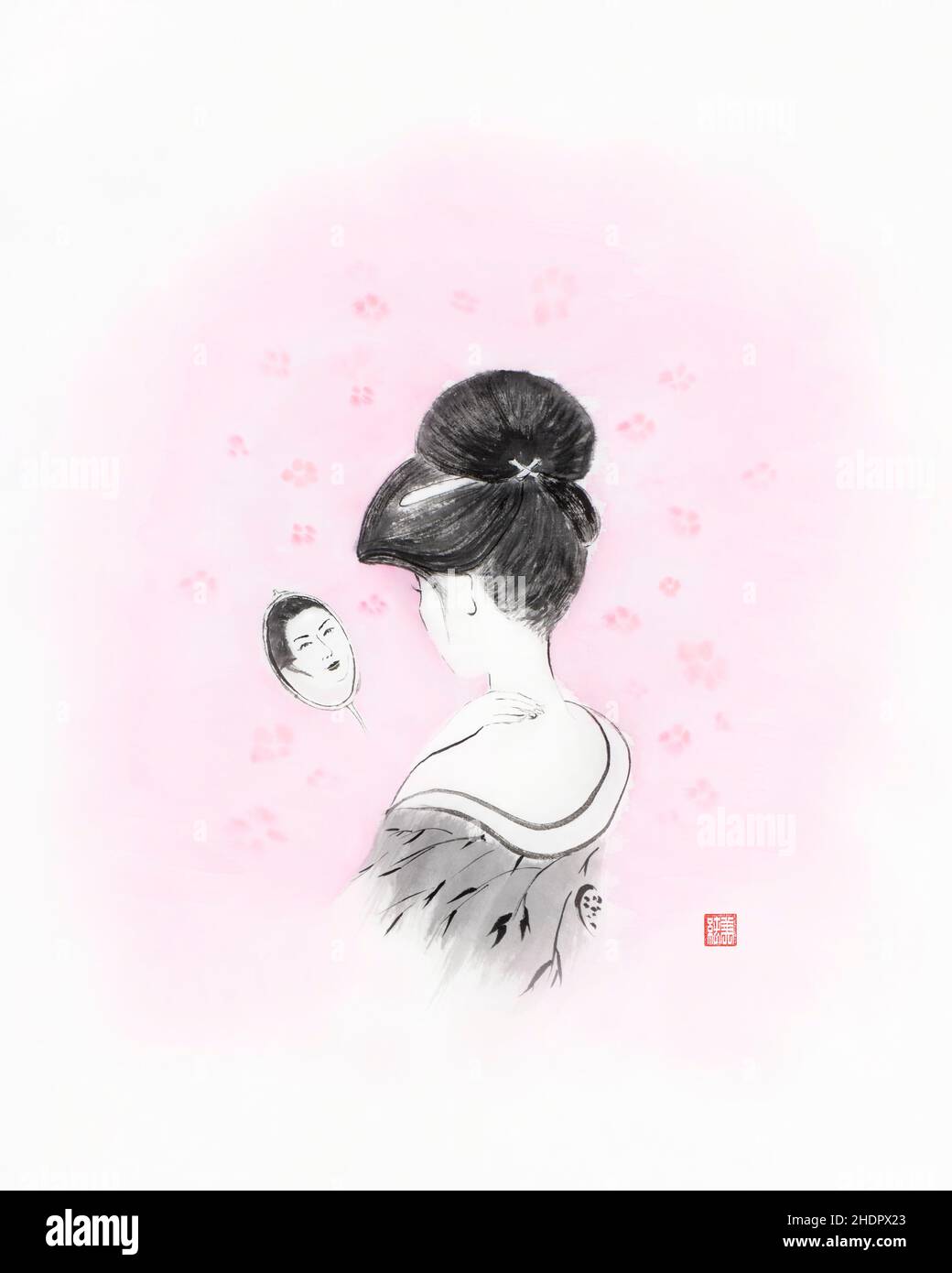 Licencia y grabados en MaximImages.com - Pinturas de Sumi-e, ilustraciones de tinta de estilo oriental de sumi y arte zen japonés Foto de stock