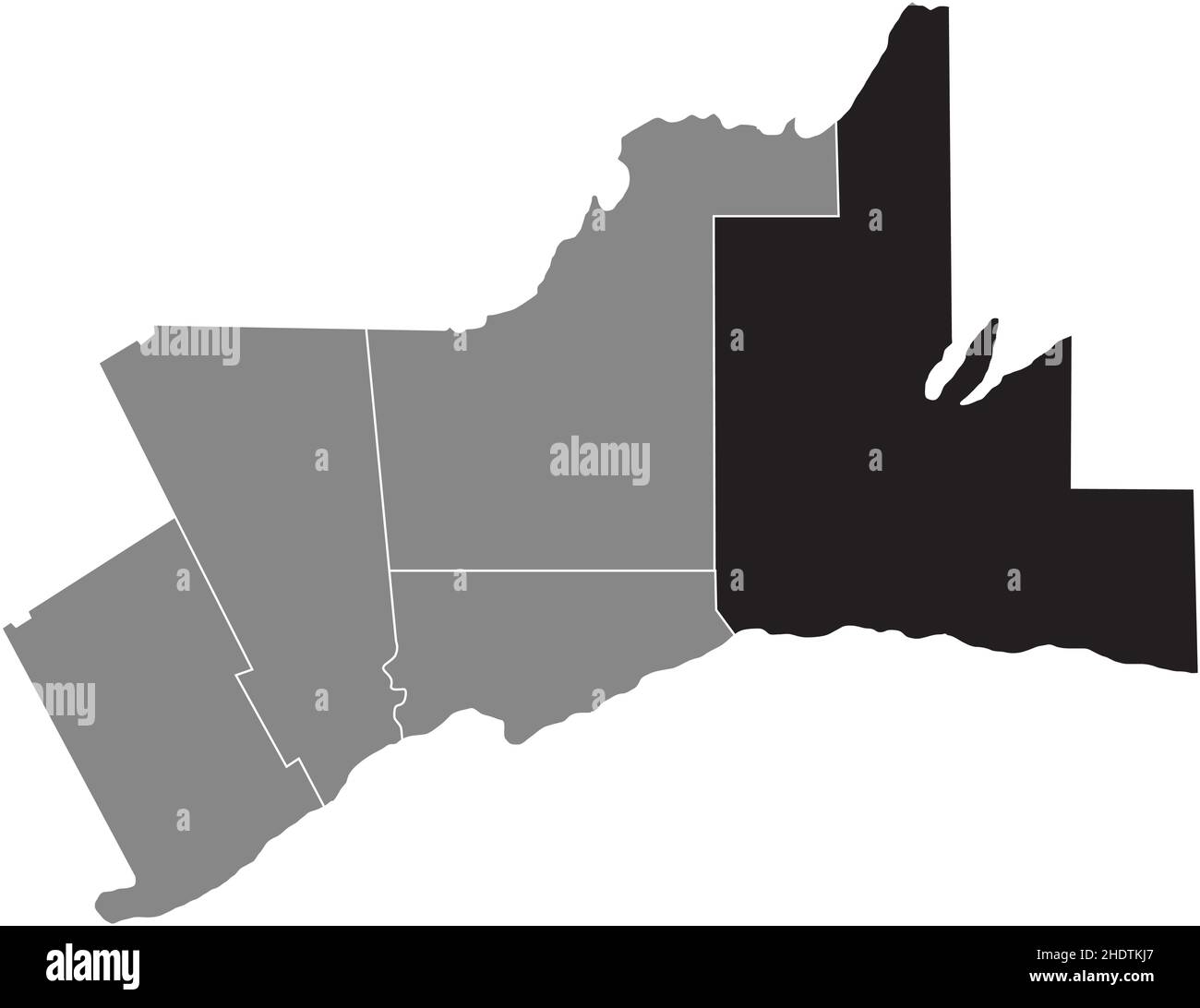 Mapa de localización resaltado en blanco y plano negro de LA REGIÓN DE DURHAM dentro del mapa administrativo gris del área metropolitana de Toronto Ilustración del Vector