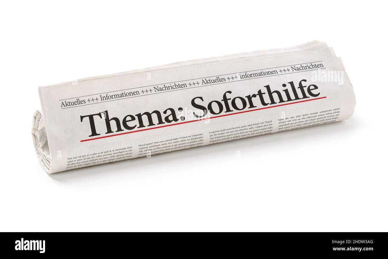 Periódico, Tema, Sofortilfe, periódicos Foto de stock