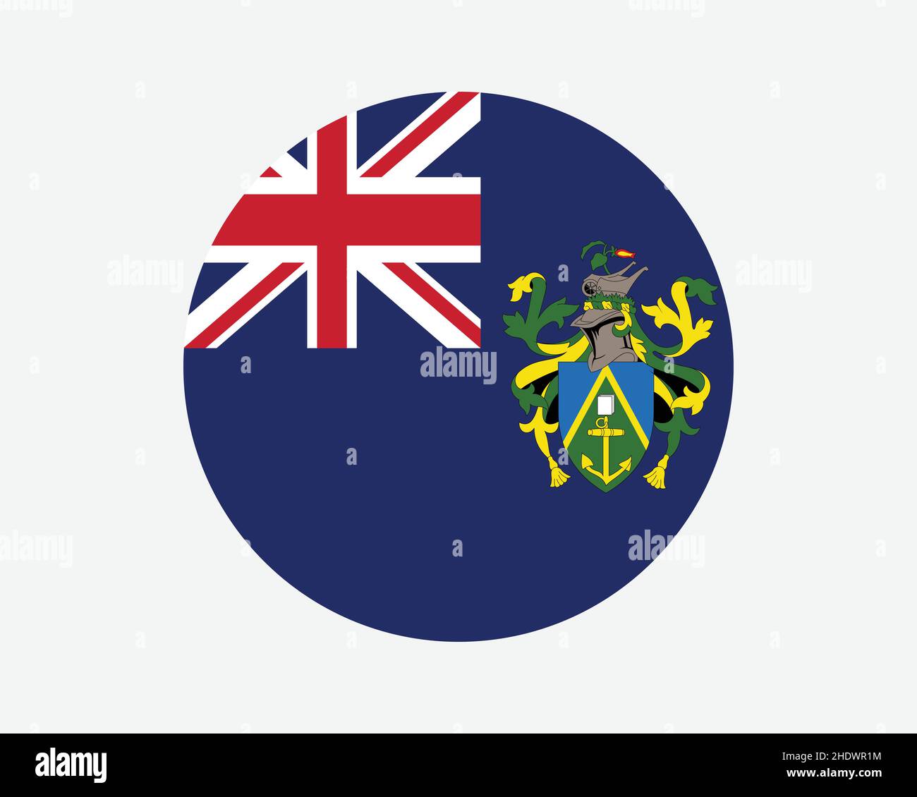 Islas Pitcairn Bandera Redonda. Pitcairn, Henderson, Ducie y Oeno Bandera del Círculo de las Islas. Banner de botón de forma circular del Territorio Británico de Ultramar. VEC EPS Ilustración del Vector