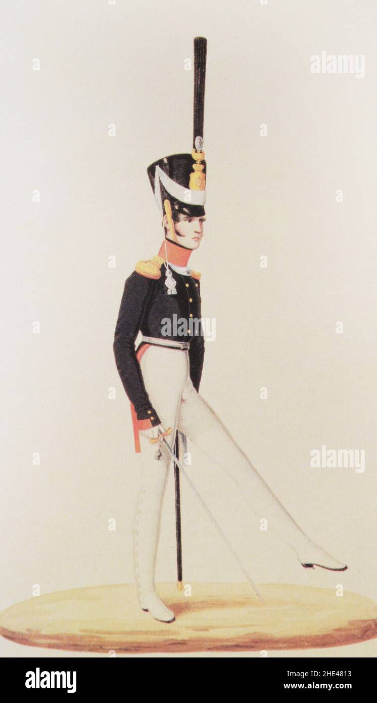 Jefe del regimiento de granaderos del Imperio Ruso en 1824. Foto de stock