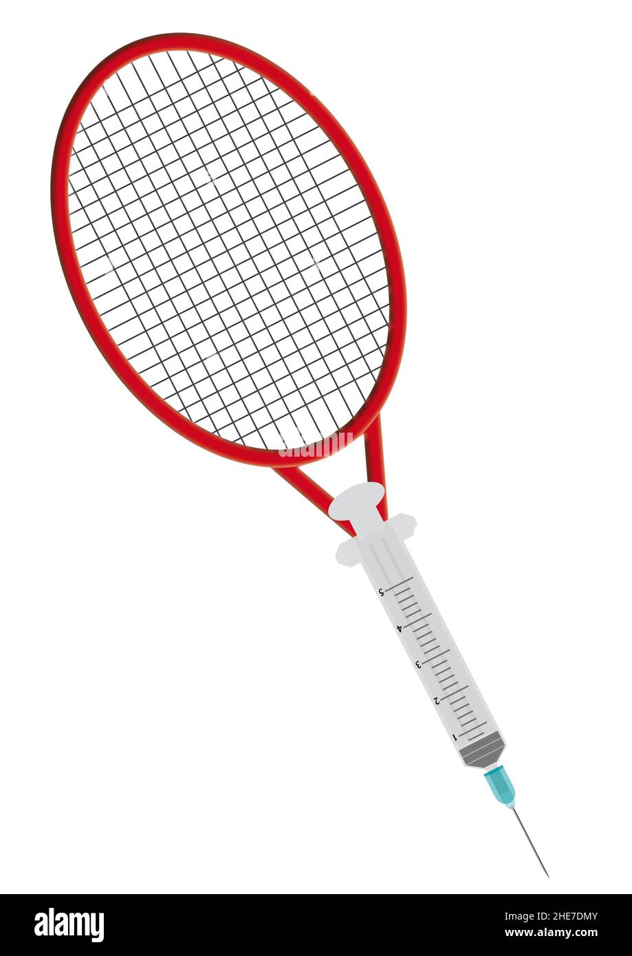 Ilustración Tenis Schläger mit Spritze als Griff zum impfen Foto de stock