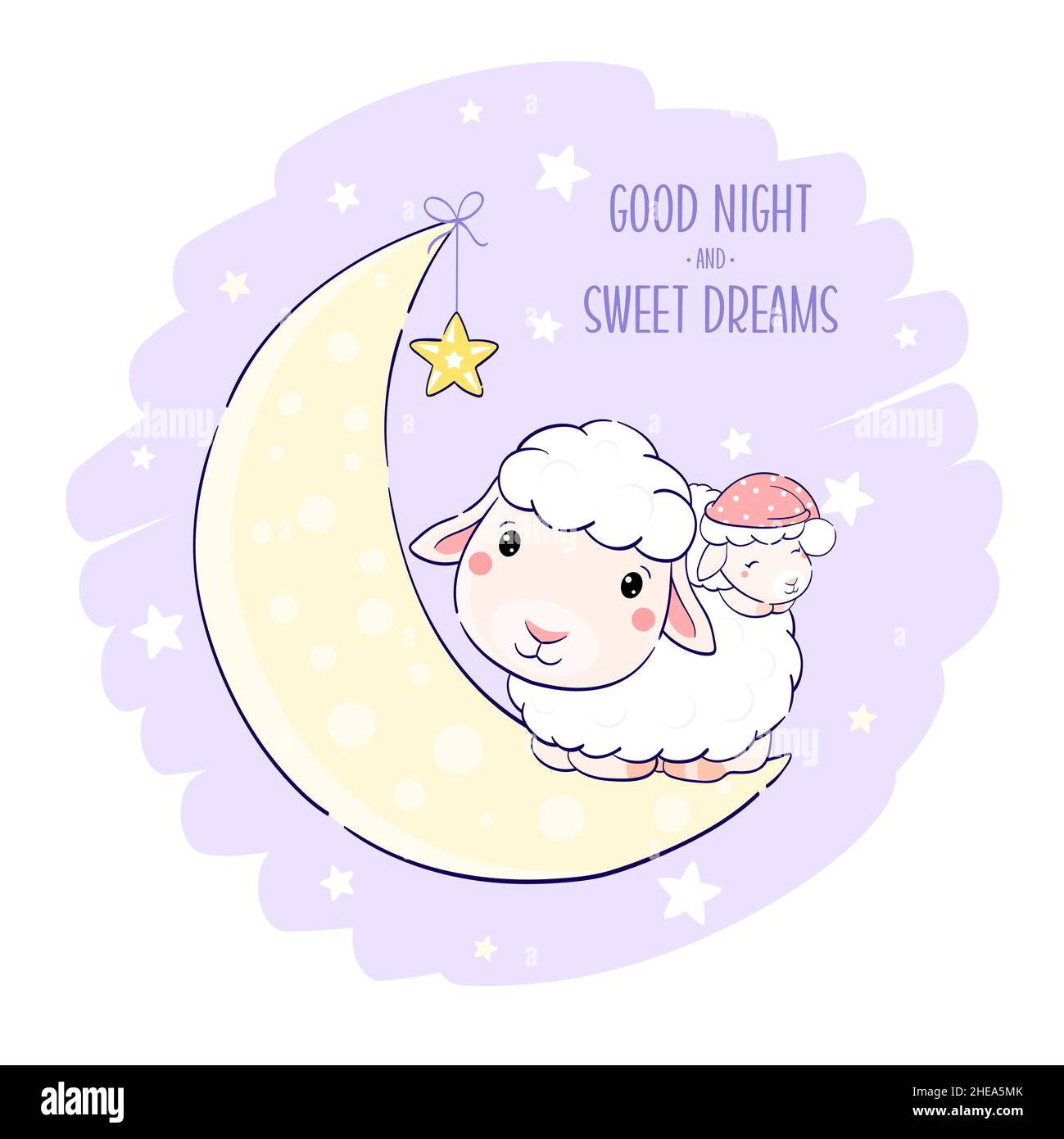 Buenas noches, luna de bebé en: ilustración de stock 2213743159