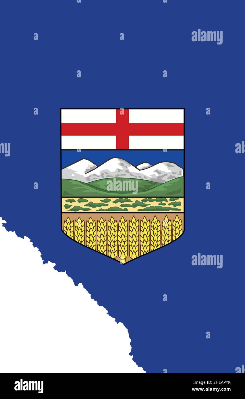 Mapa de bandera administrativa de vector plano de la provincia canadiense DE ALBERTA, CANADÁ Ilustración del Vector