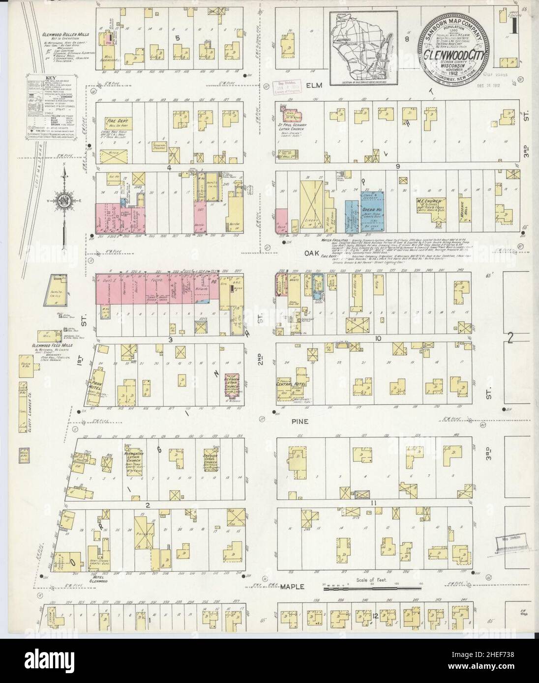 Mapa de la ciudad de glenwood, wisconsin fotografías e imágenes de alta