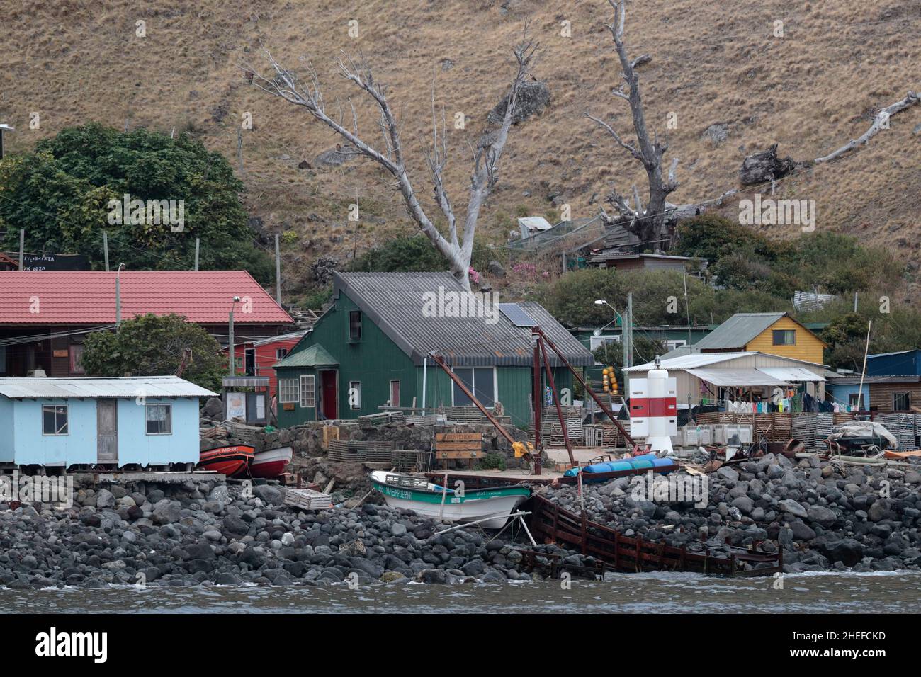 Vista de Rada de Colonia, Isla Masafuera (Isla Alejandro Selkirk), Islas Juan Fernández, Chile 8th de marzo de 2020 Foto de stock
