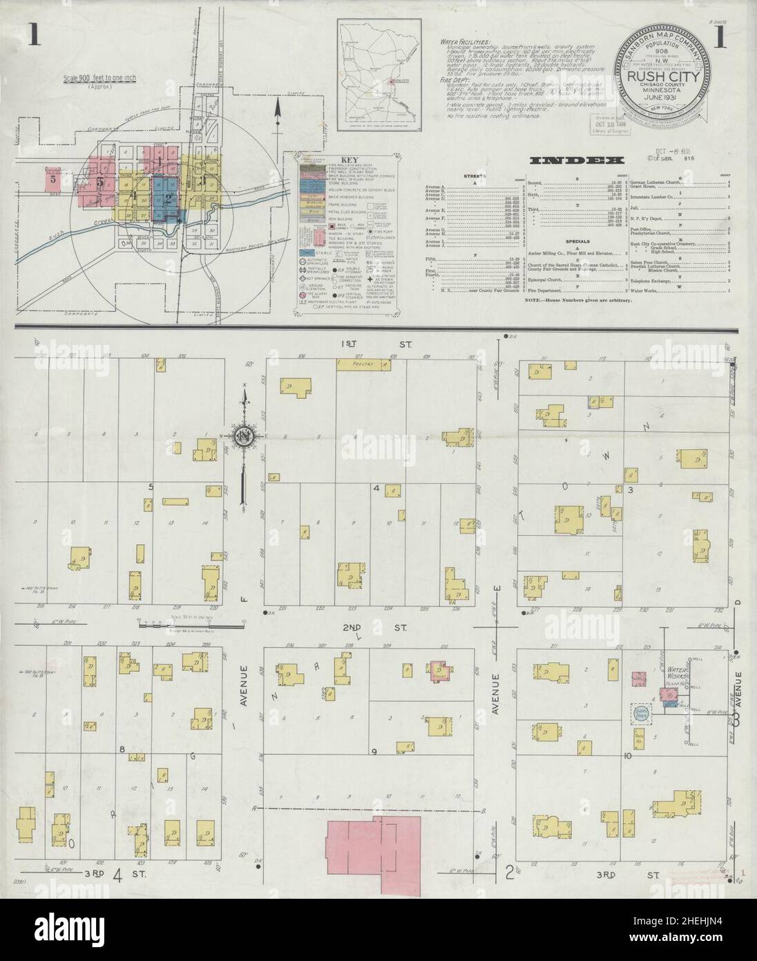 Mapa de la ciudad de rush minnesota fotografías e imágenes de alta