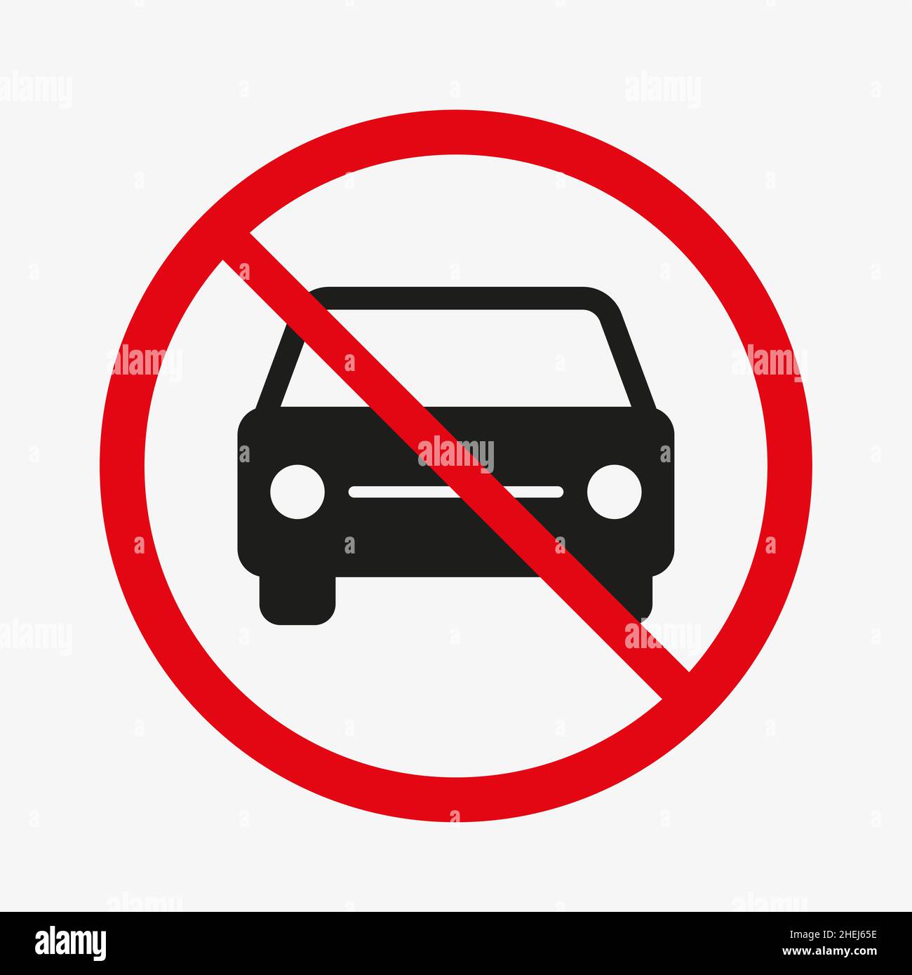 Señal de prohibición de coches. Icono de vector de coches prohibidos