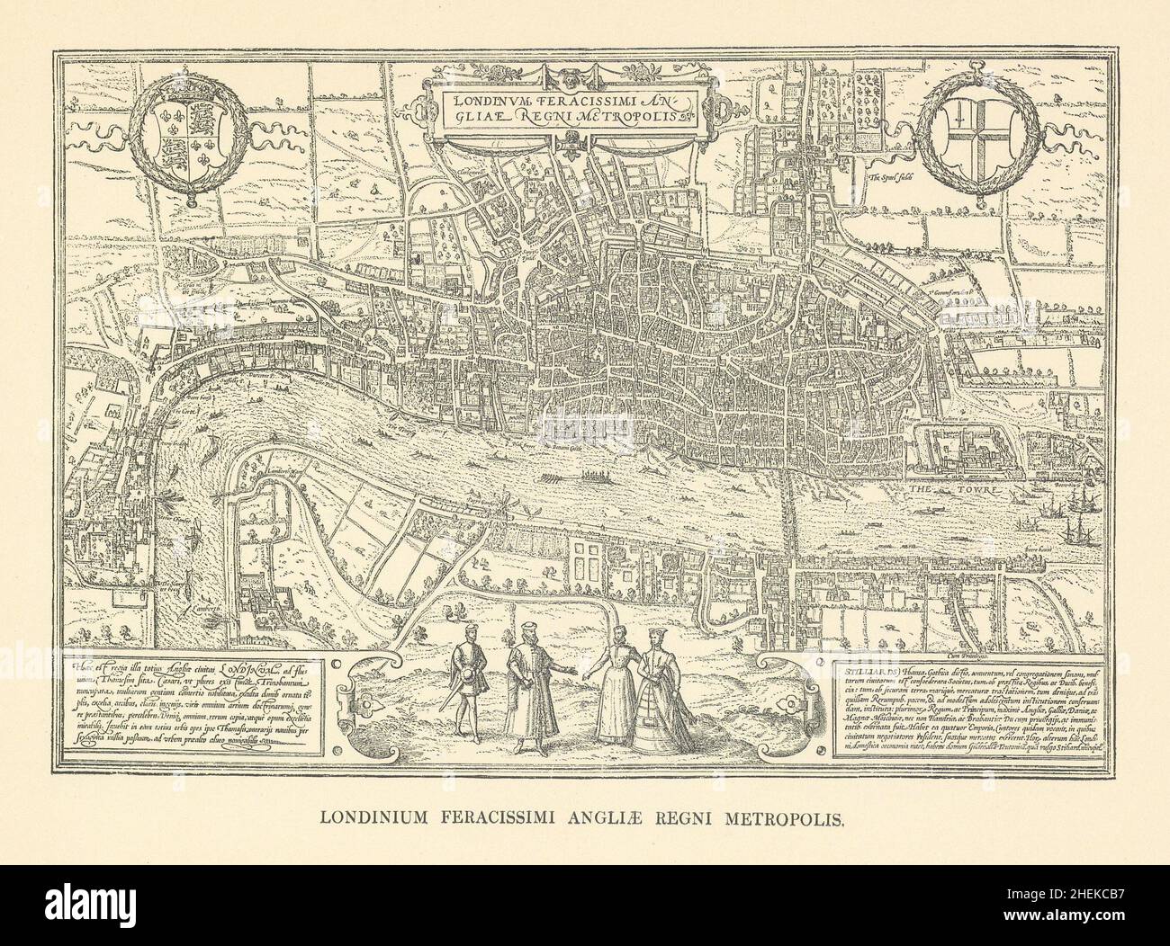 Londinium Feracissimi Angliae regni Metropolis c.1572 después del mapa de Hoefnagel 1908 Foto de stock