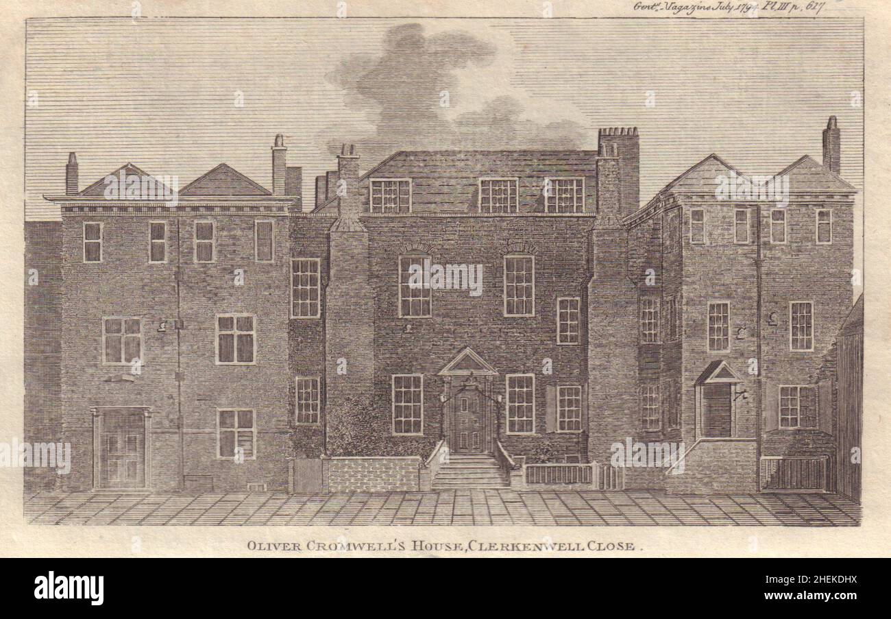 Challoner u Oliver Cromwell's House, Clerkenwell Close, Londres 1794 impresión antigua Foto de stock