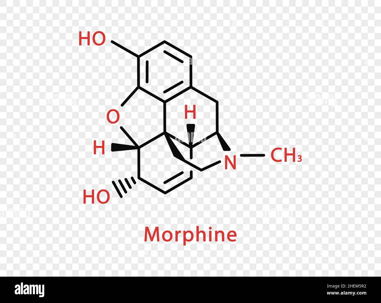 Fórmula química de morfina. Fórmula química estructural de morfina