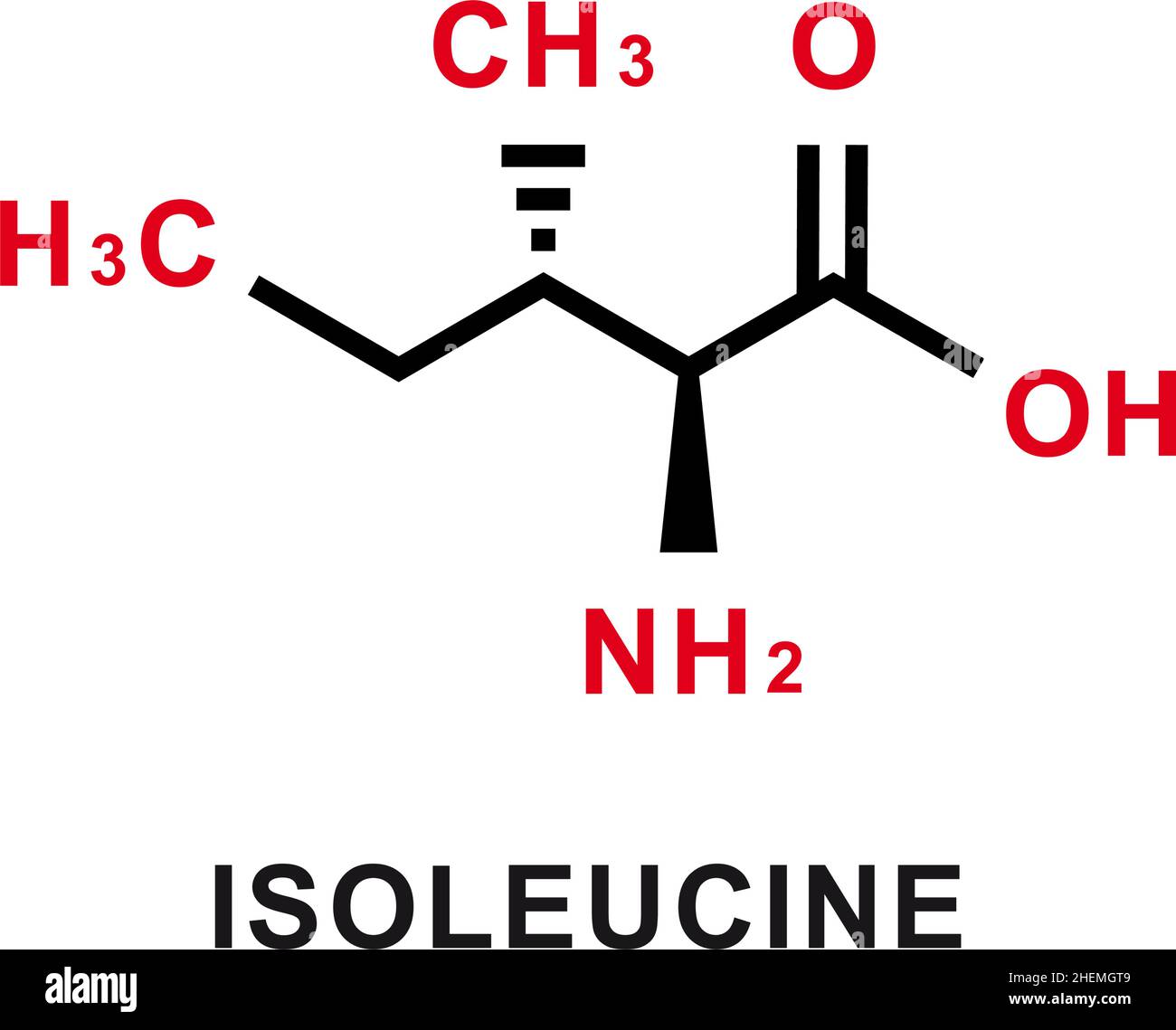 Fórmula química de isoleucina. Estructura molecular química de isoleucina. Ilustración vectorial