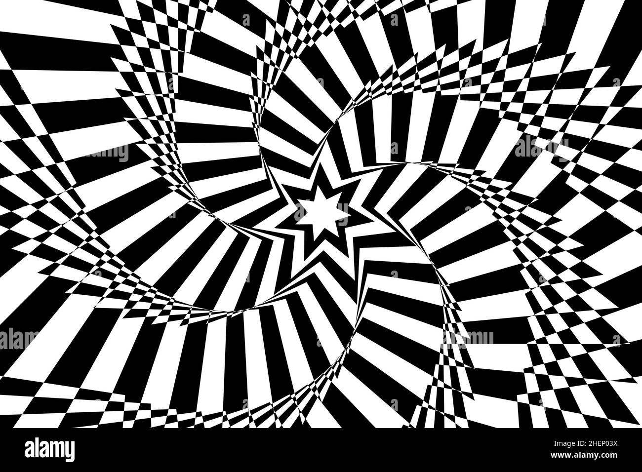 Resumen de fondo de ilusión óptica con una estrella. Blanco y negro. Vector. Ilustración del Vector