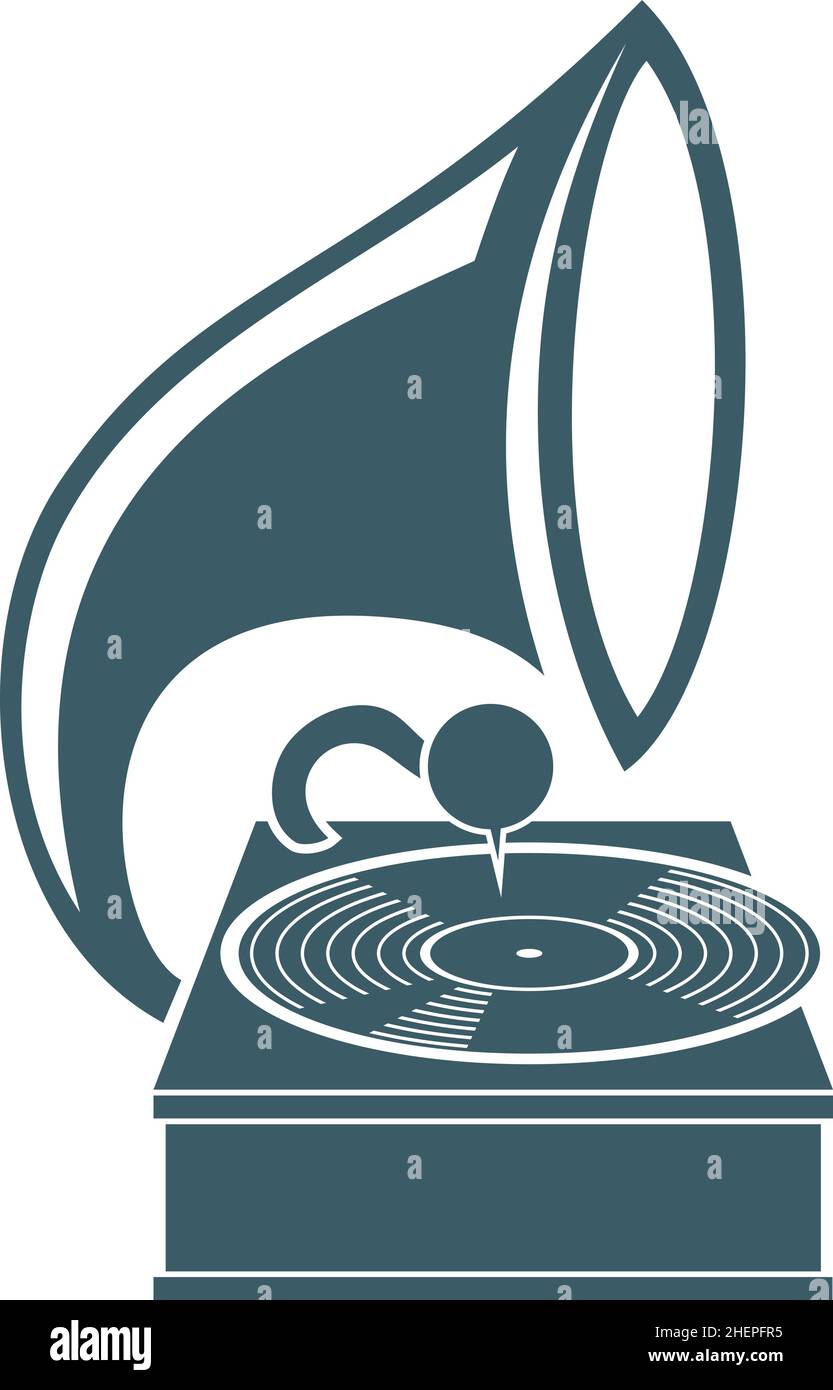 Icono de gramófono. Logotipo fonógrafo antiguo. Reproductor de discos de vinilo vintage Ilustración del Vector