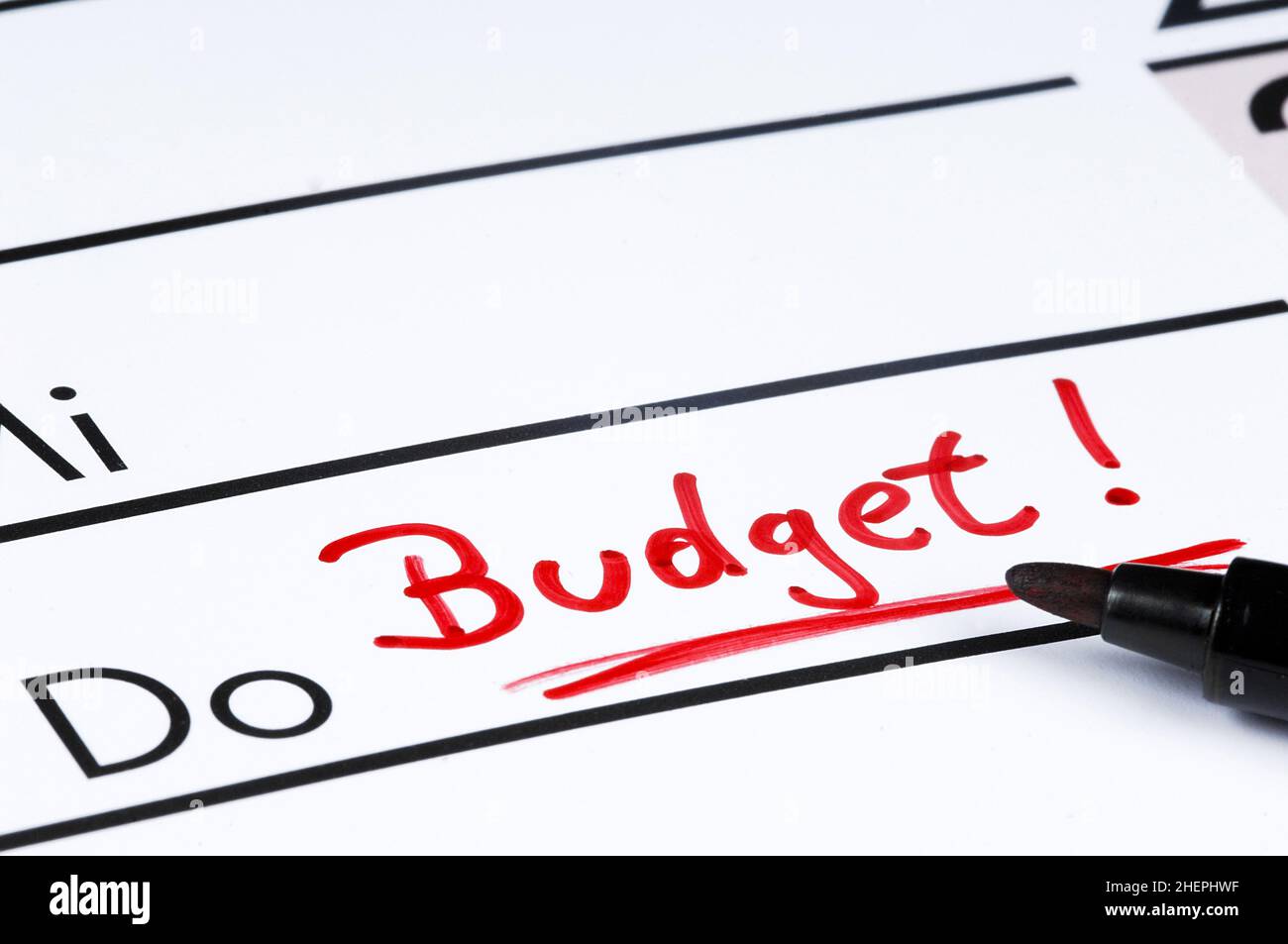 Entrada de calendario ¡Presupuesto! Foto de stock