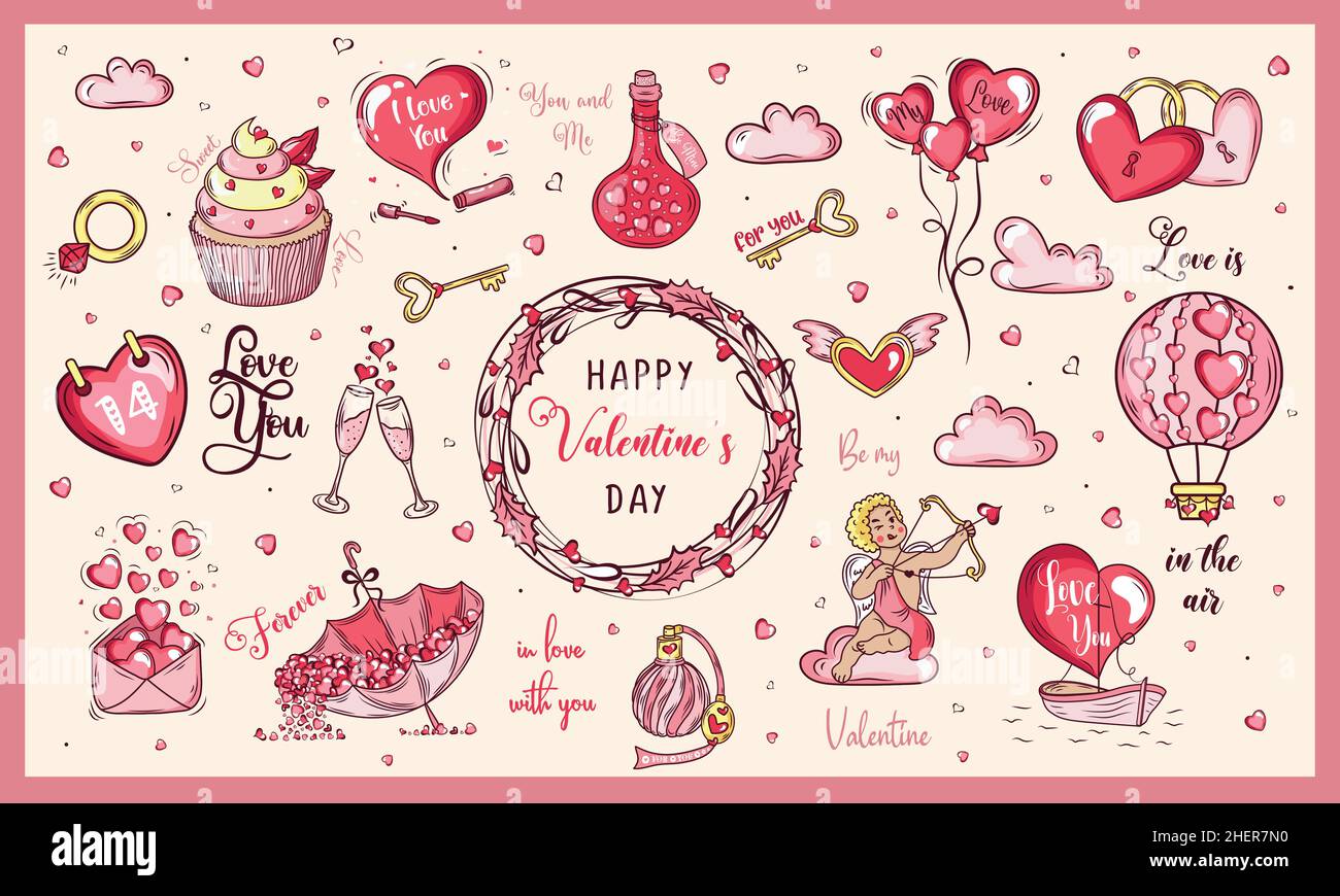 Conjunto de pegatinas de corazones rojos diferentes iconos de corazón de  vector romántico para etiquetas de pegatinas y día de san valentín