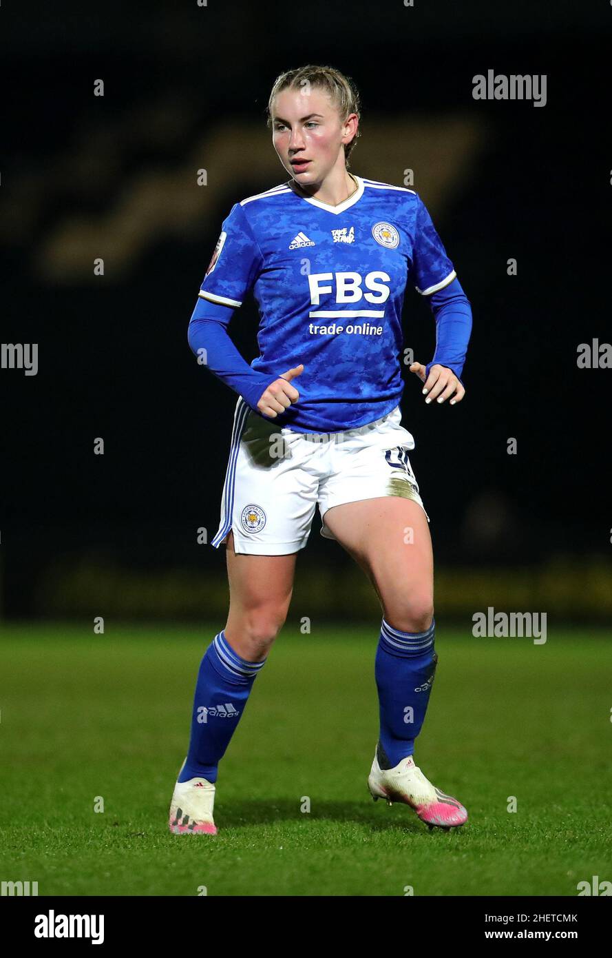Monique Robinson de Leicester City durante el partido de la FA Women's  Continental League Cup en el Pirelli Stadium, Burton. Fecha de la foto:  Miércoles 12 de enero de 2022 Fotografía de