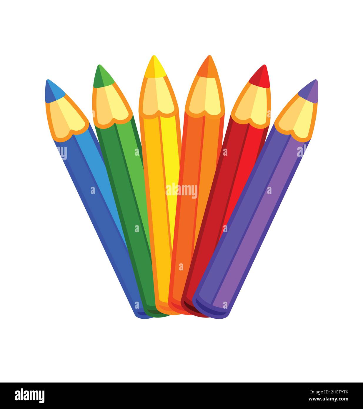 diversión niños lindo dibujos animados color lápices de colores juego  púrpura azul verde amarillo naranja rojo de pie derecho aislado sobre  blanco vector de fondo Imagen Vector de stock - Alamy