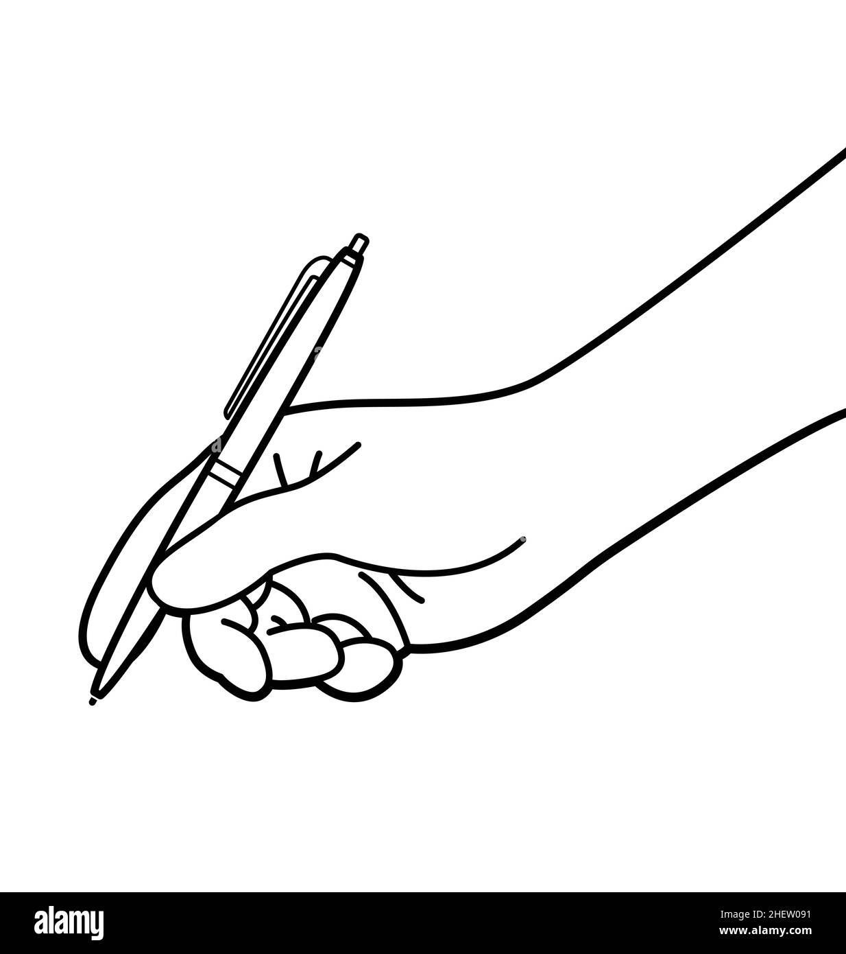 mano sujetando lápiz escribir dibujo ilustración vista lateral línea  contorno vector de línea de trabajo aislado sobre fondo blanco Imagen  Vector de stock - Alamy