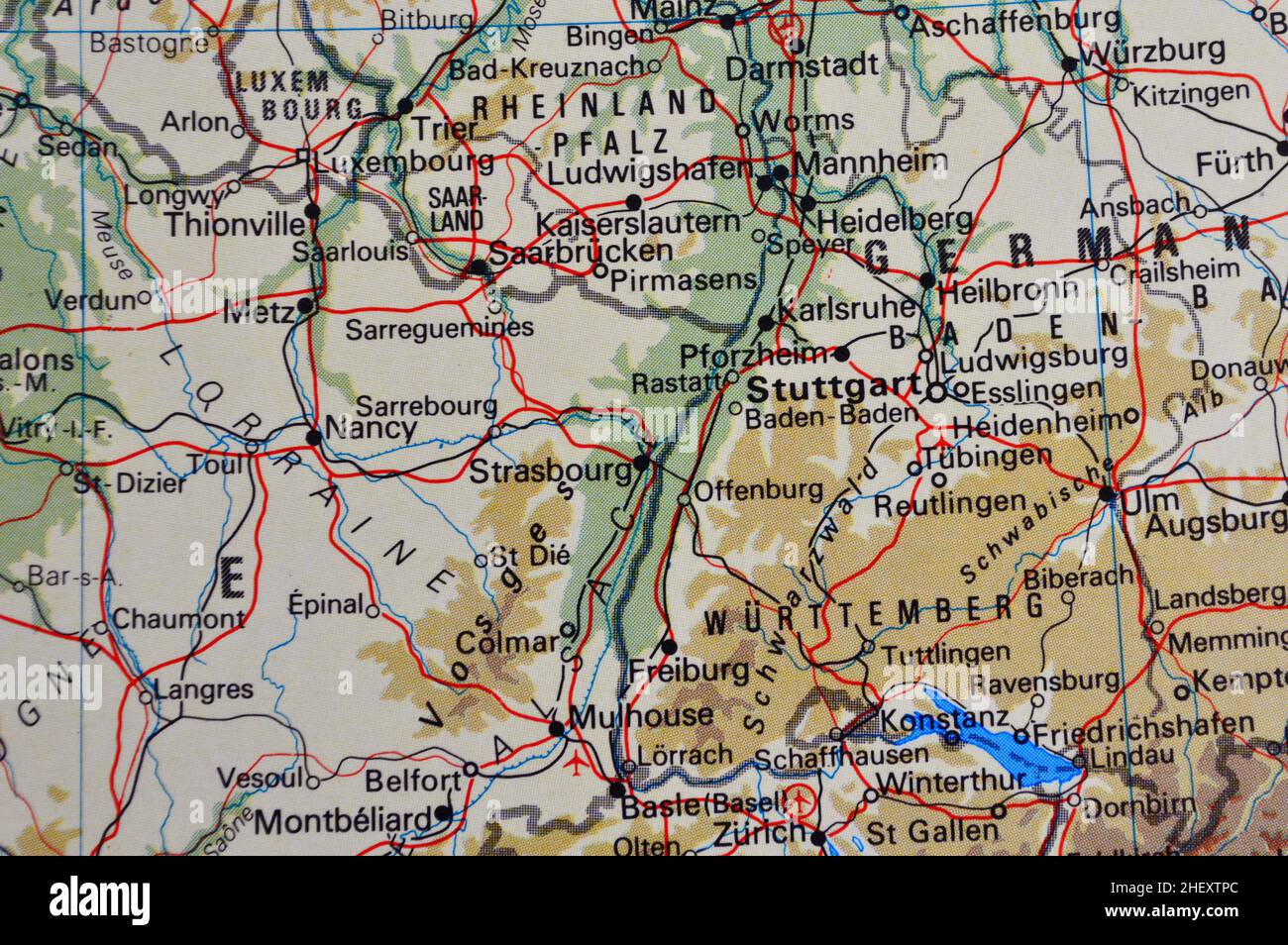 Un mapa de Alemania con Stuttgart Foto de stock