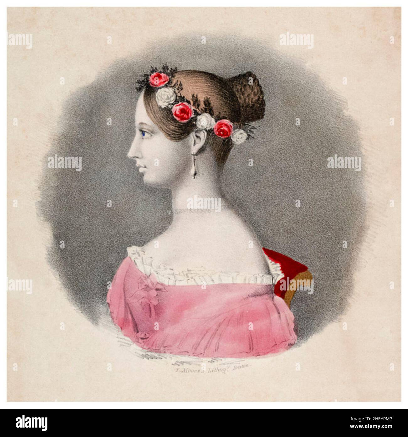 Reina Victoria de Gran Bretaña y el Reino Unido (1819-1901) Como mujer joven, dibujo del retrato del perfil por Thomas Moore, hacia 1840 Foto de stock