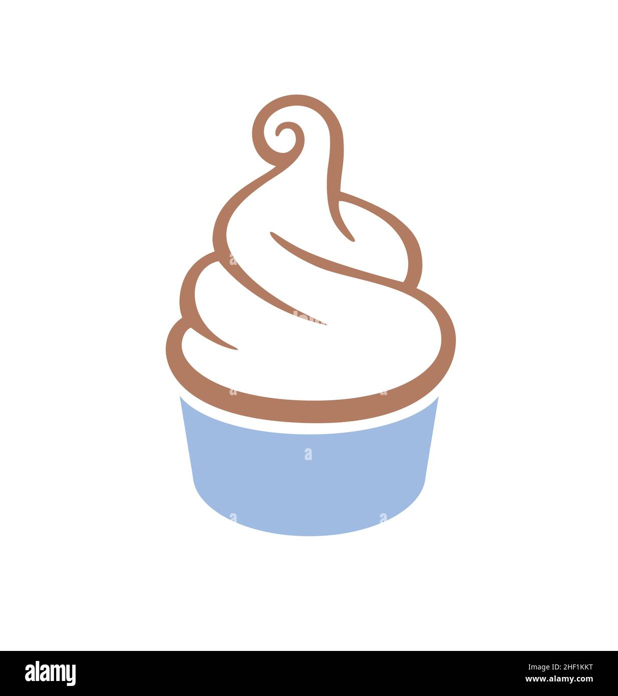 simple divertido caricatura suave servir helado chocolate marrón en taza icono emblema logotipo silueta contorno vector aislado sobre fondo blanco Ilustración del Vector