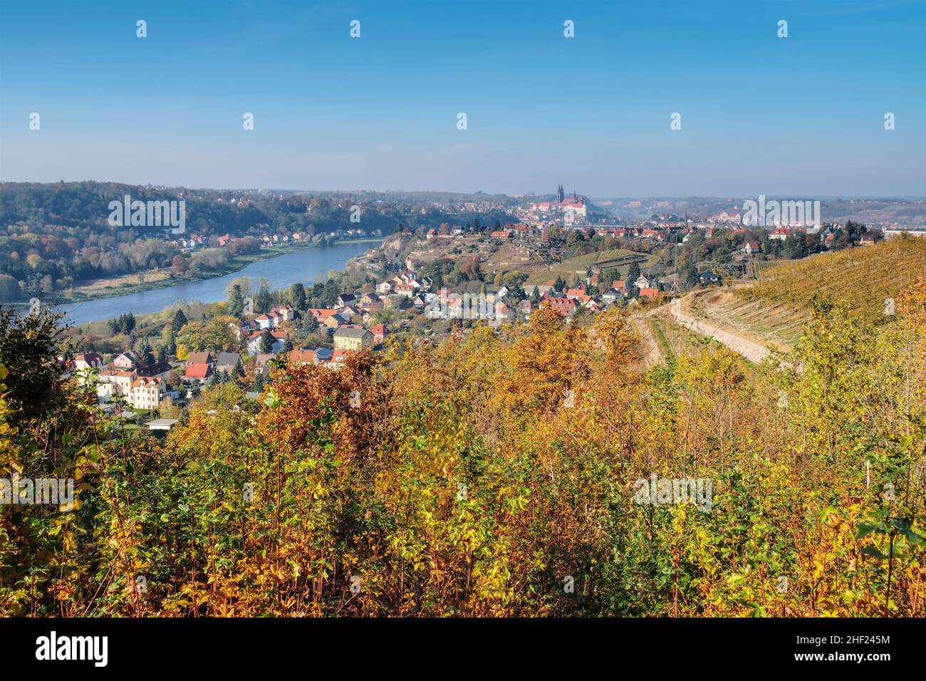 Vista de la ciudad de Meissen en otoño, Sajonia, Alemania Foto de stock