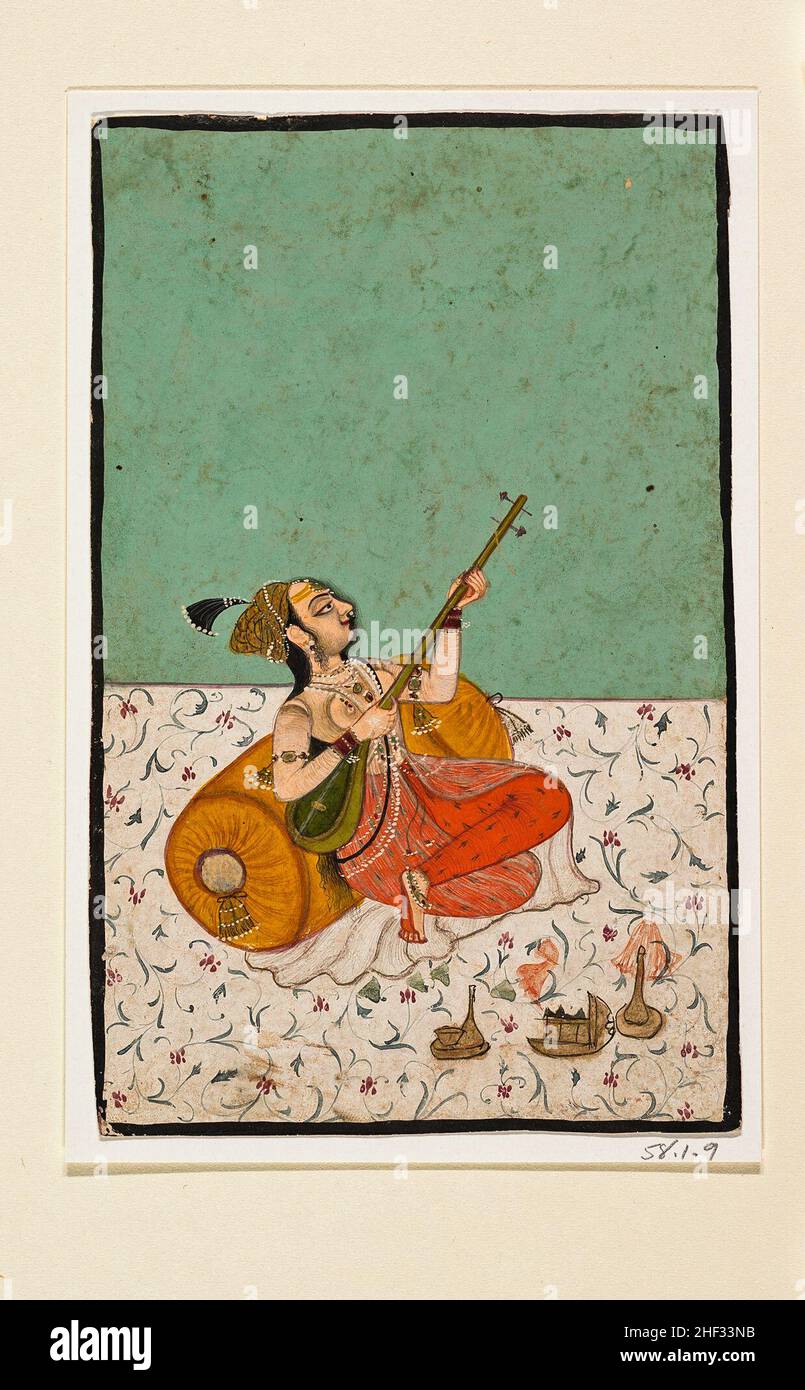 Lady Musician tocando un Sitar,ca. 1800 India (Rajasthan, Kota) Foto de stock