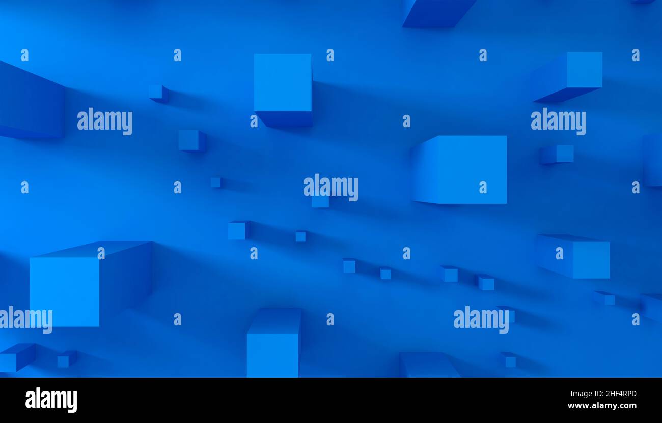 Vista superior de la geometría del bloque de 3D cubos azules Foto de stock