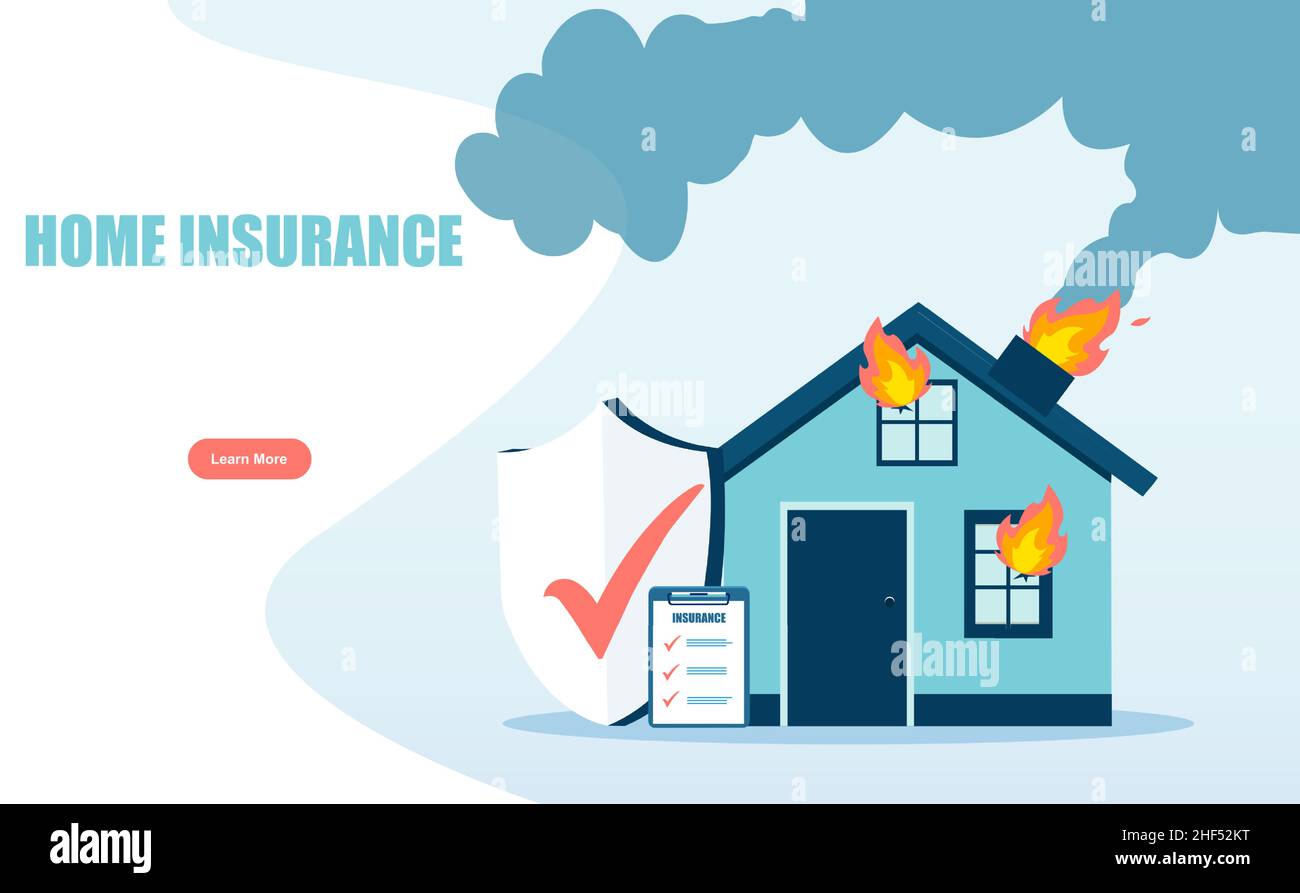 Vector de una casa incendiaria con póliza de seguro para la protección contra desastres y pérdida de propiedad Ilustración del Vector