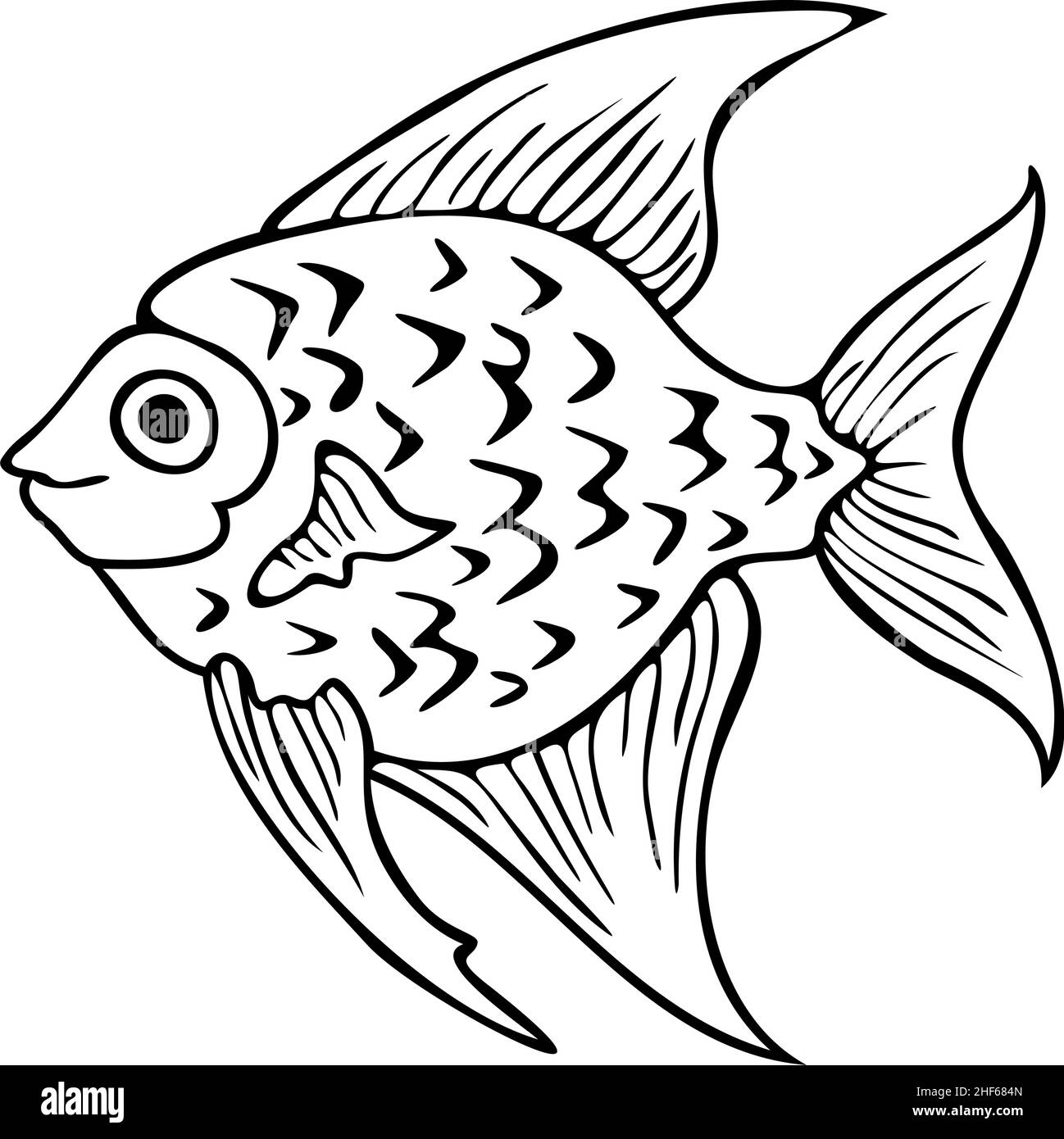 Ilustración vectorial de peces blancos y negros. Diseño para colorear