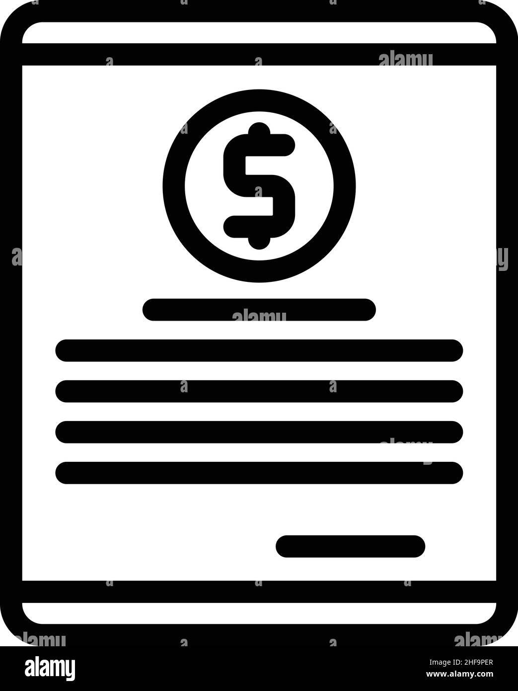 Vector de contorno del icono de contrato de pago. Crédito financiero. Préstamo de dinero Ilustración del Vector