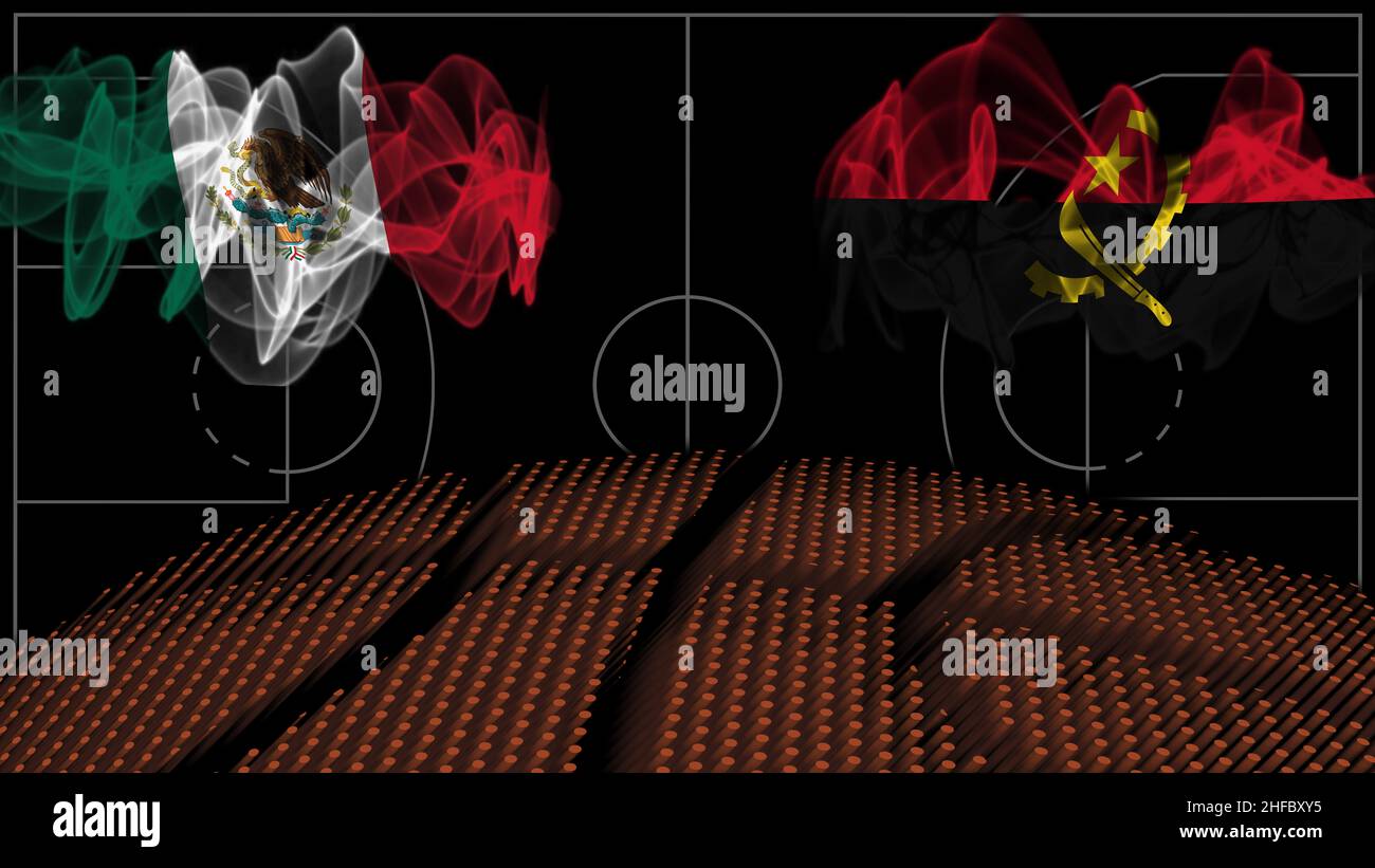 México vs Angola Baloncesto, bandera de humo, juego deportivo