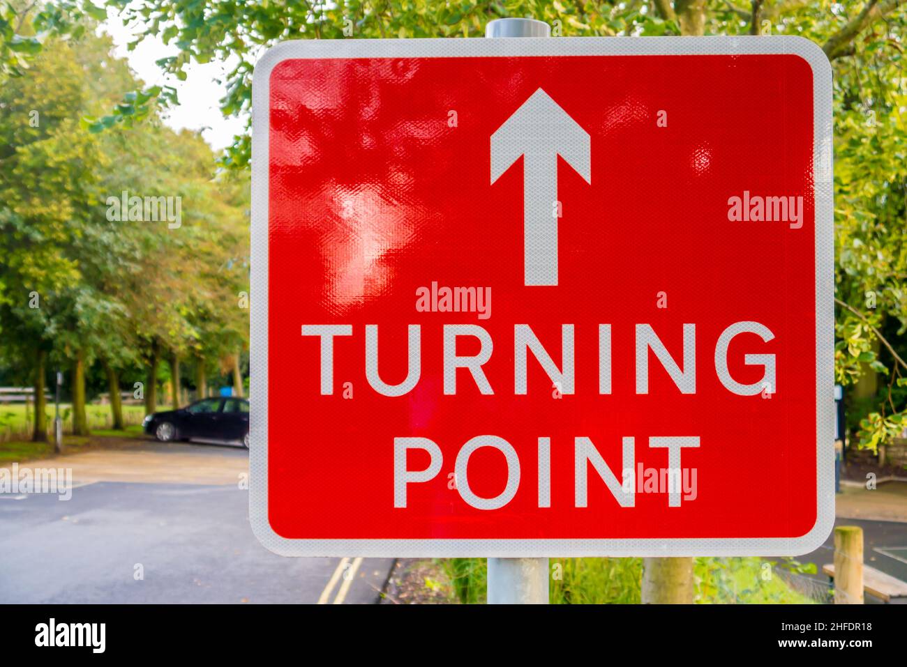 Señal de carretera del Reino Unido 'Turning Point Ahead' Foto de stock